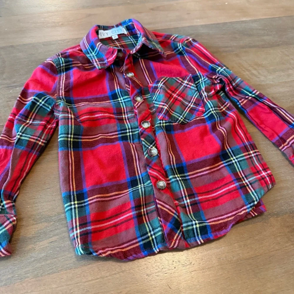 Boys Red Plaid Shirt and Blue Jeans Set - 3T holiday Christmas festive 🎄❄️ - Picture 3 of 6